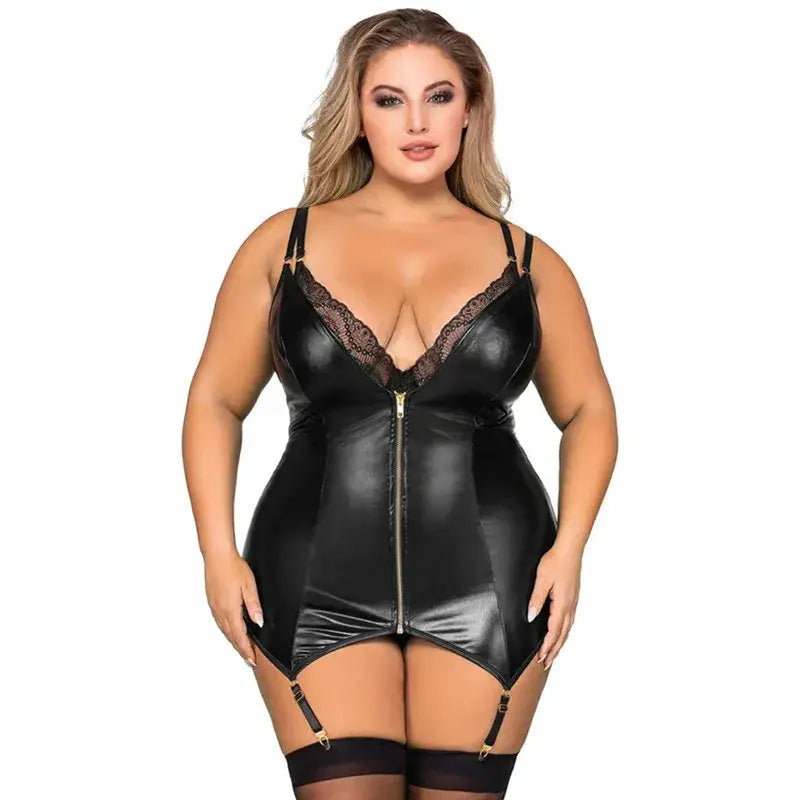 Comeondear Women Metallic Leather Nightdress Plus Size Lingerie
