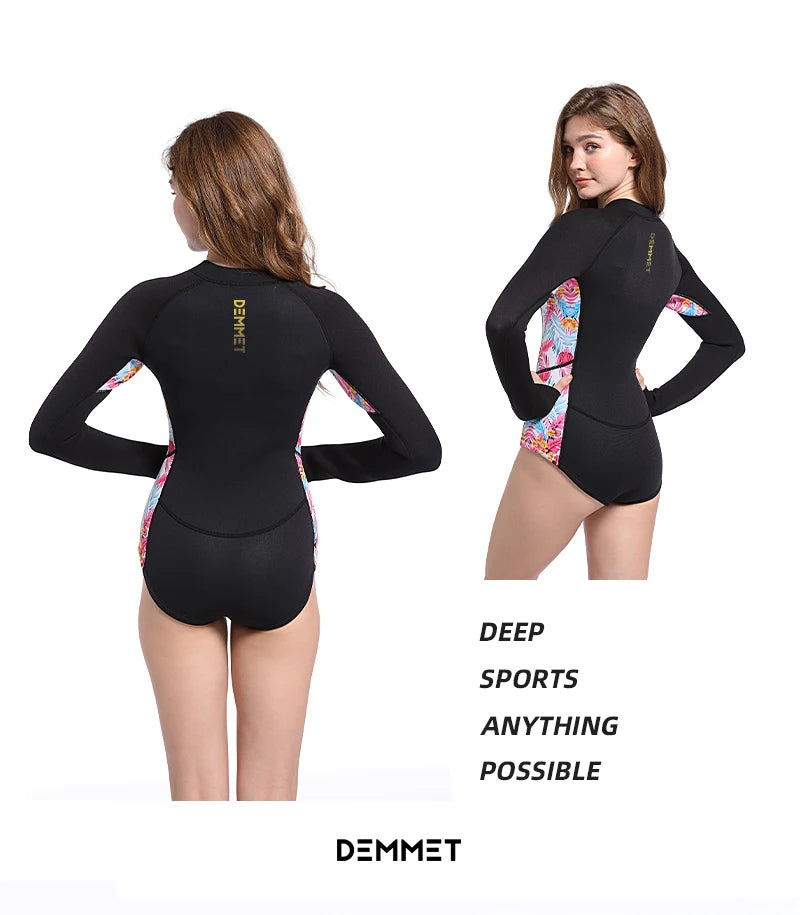 DEMMET Women’s 1.5MM/3MM Neoprene Diving Suit – Long Sleeve Bikini Swimsuit