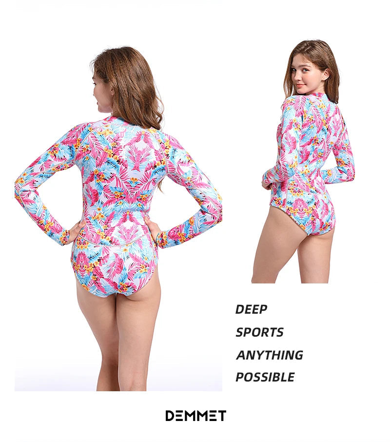 DEMMET Women’s 1.5MM/3MM Neoprene Diving Suit – Long Sleeve Bikini Swimsuit
