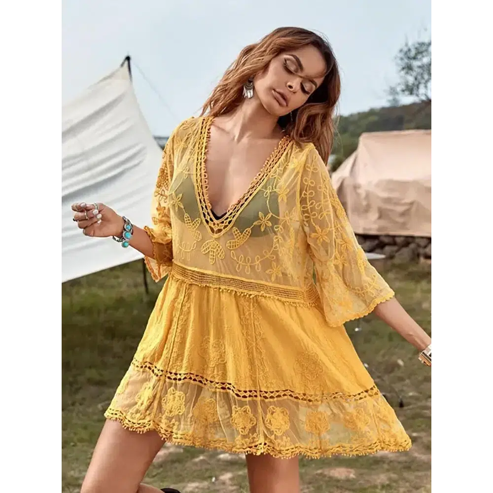 Deep V Neck Boho Beach Dress