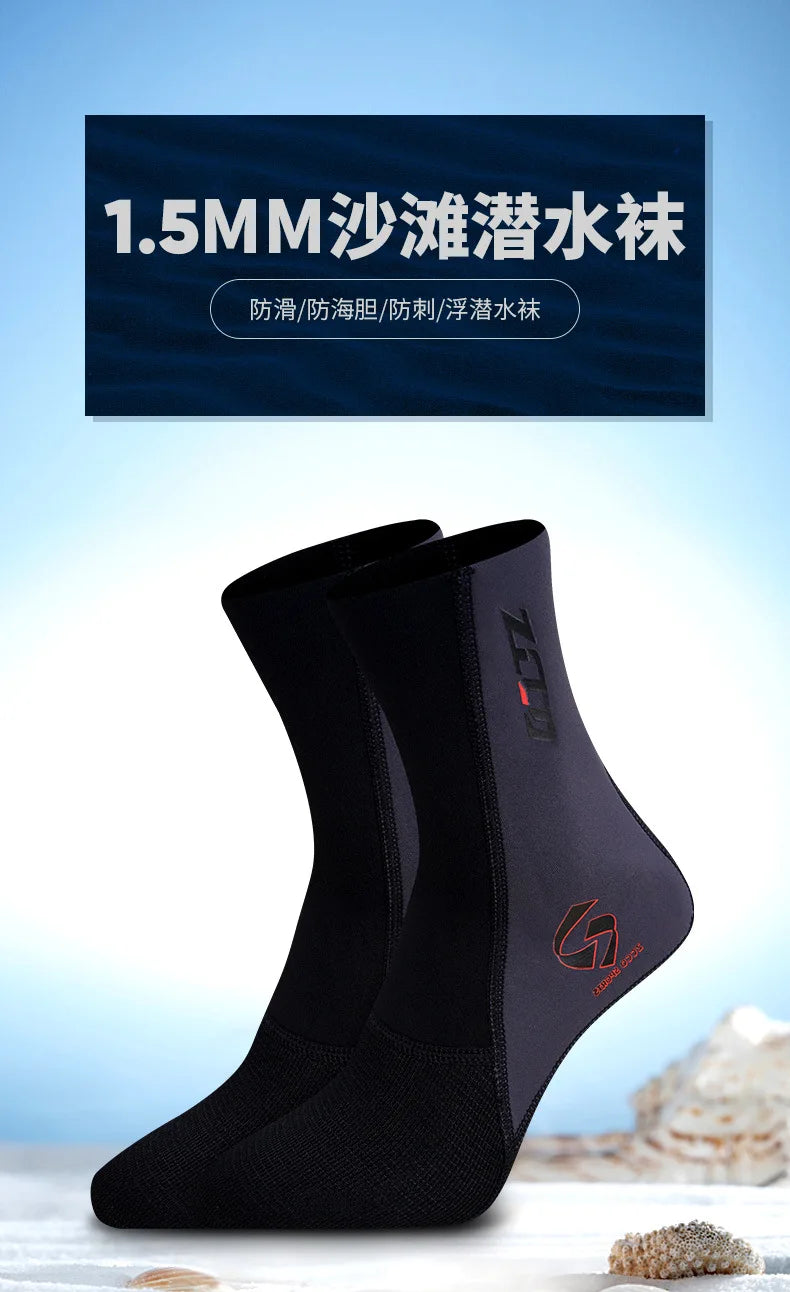 Diving Socks 1.5MM Neoprene Water Boots – Non-Slip Beach and Wetsuit Shoes