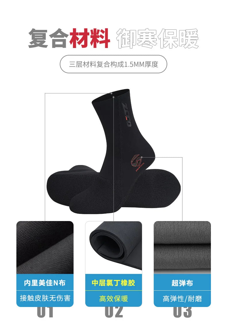 Diving Socks 1.5MM Neoprene Water Boots – Non-Slip Beach and Wetsuit Shoes