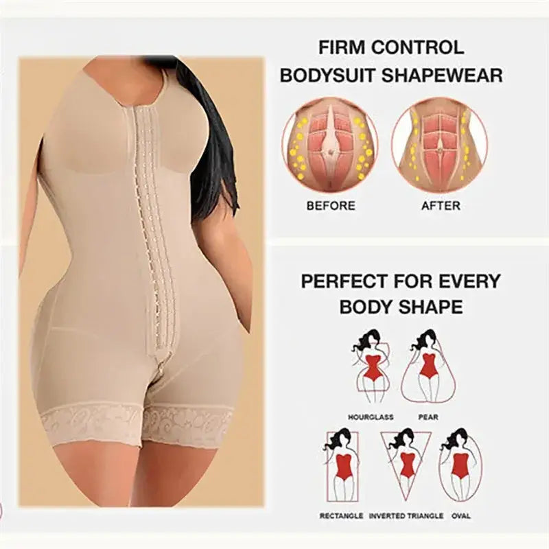 Fajas High-Compression Shapewear Bodysuit with Brooches – Ideal for Daily and Post-Surgical Use