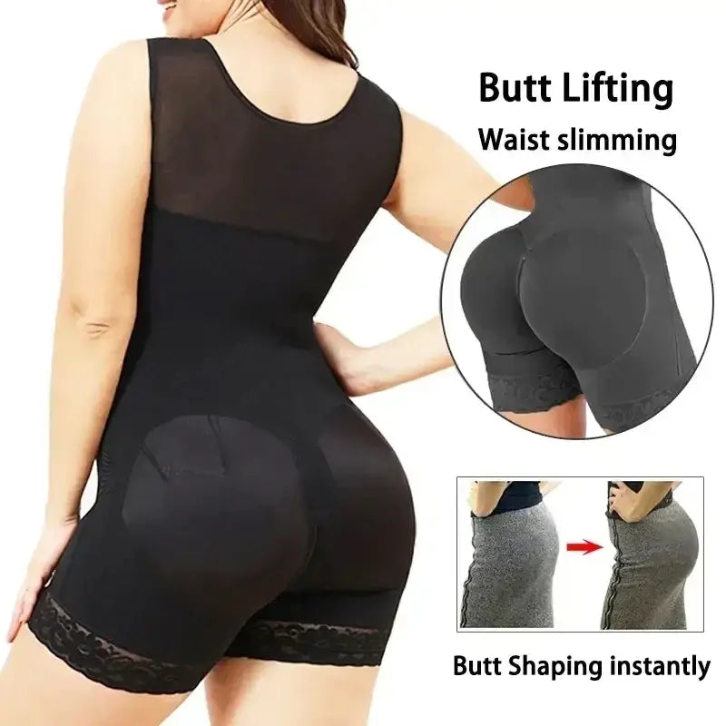 Fajas High-Compression Shapewear Bodysuit with Brooches – Ideal for Daily and Post-Surgical Use