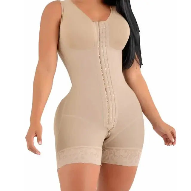 Fajas High-Compression Shapewear Bodysuit with Brooches – Ideal for Daily and Post-Surgical Use