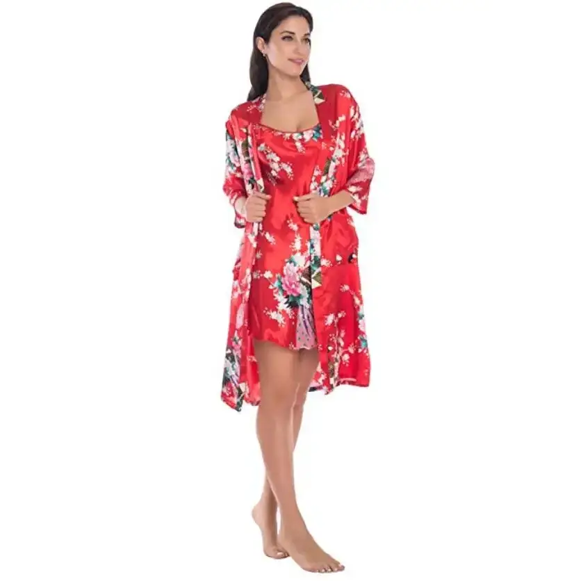 Fashion Women's Summer Mini Kimono Robe Lady Rayon Bath Gown Yukata Nightgown Sleepwear Sleepshirts Pijama Mujer Size M-XL