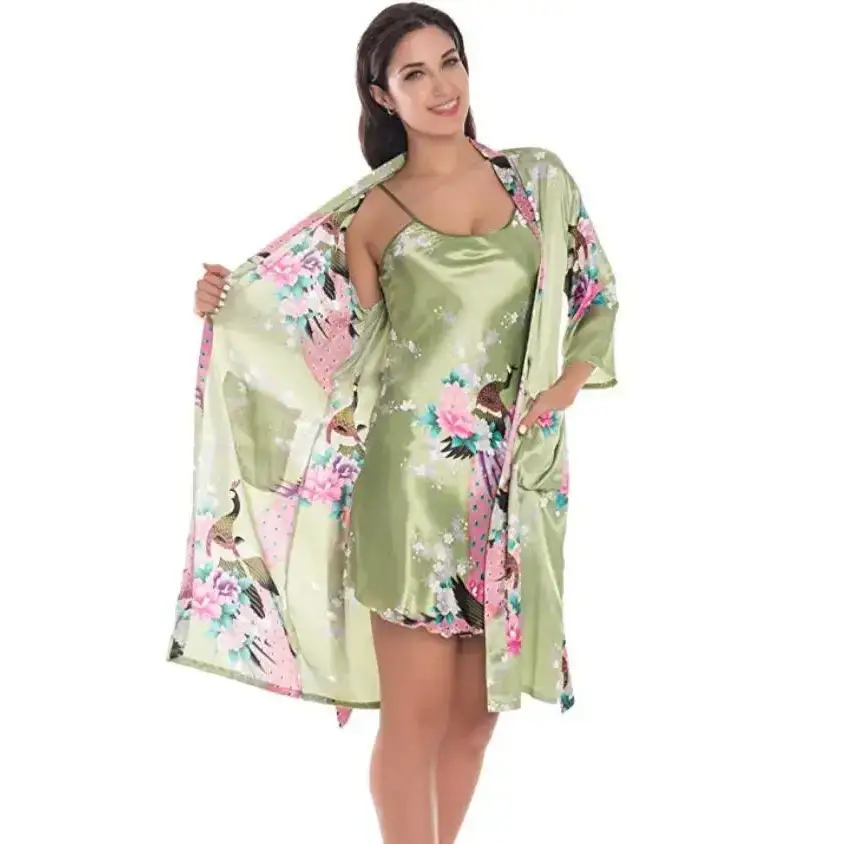 Fashion Women's Summer Mini Kimono Robe Lady Rayon Bath Gown Yukata Nightgown Sleepwear Sleepshirts Pijama Mujer Size M-XL