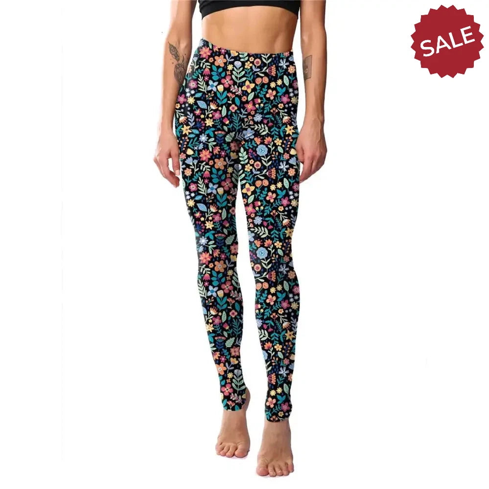 Floral Casual High Waist Fitness Leggings – Women’s Stretchy Workout Yoga Pants
