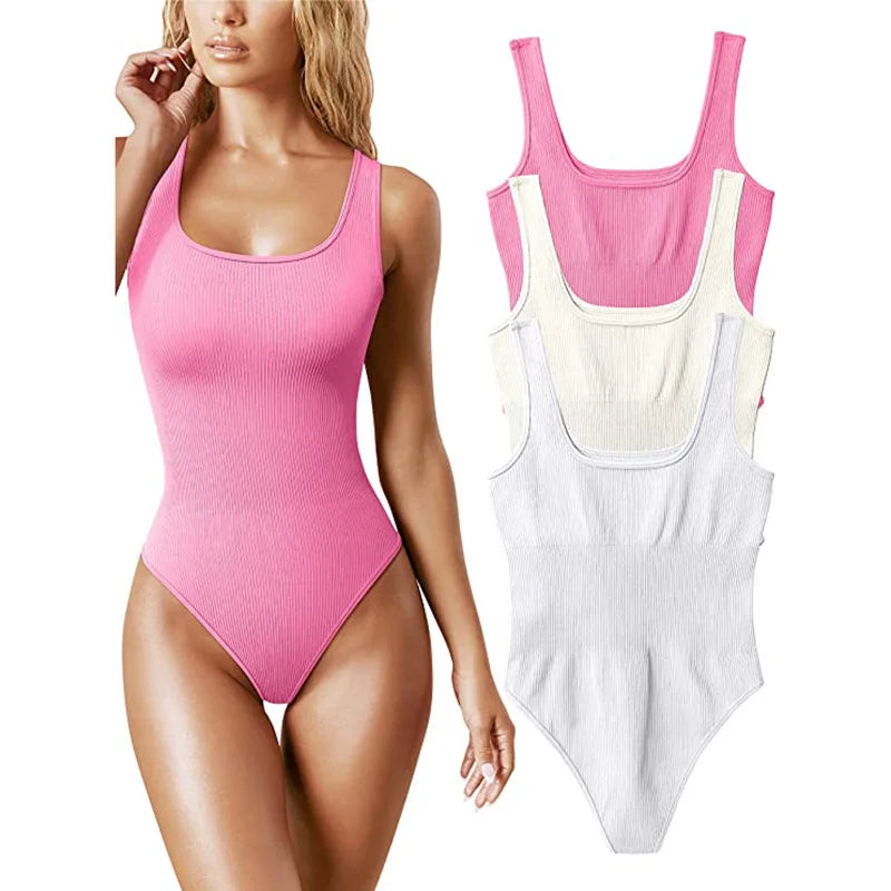 GUUDIA Ribbed Tummy Control Jumpsuit – Daily Shaper Bodysuit with Open Crotch