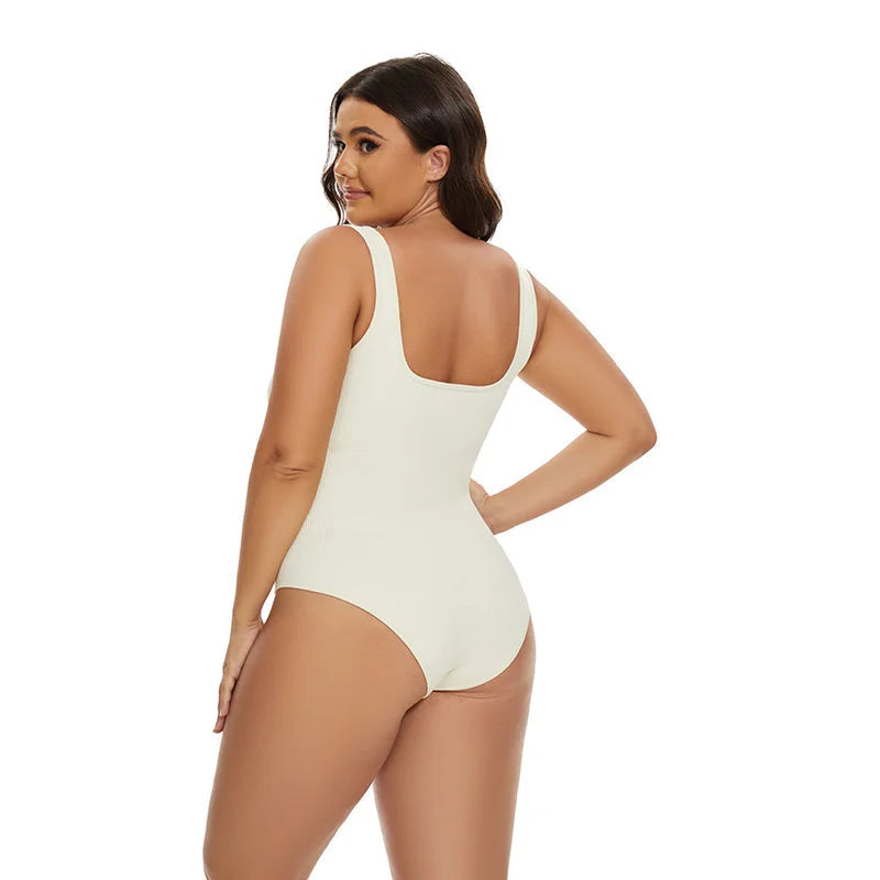 GUUDIA Ribbed Tummy Control Jumpsuit – Daily Shaper Bodysuit with Open Crotch