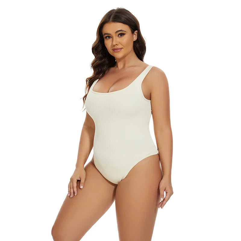 GUUDIA Ribbed Tummy Control Jumpsuit – Daily Shaper Bodysuit with Open Crotch