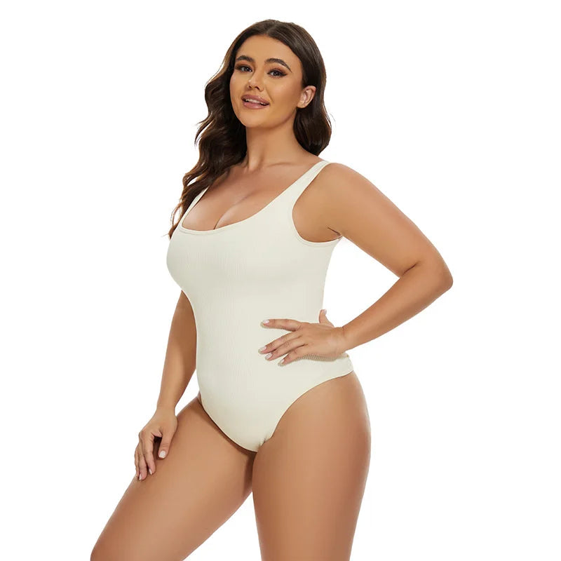 GUUDIA Ribbed Tummy Control Jumpsuit – Daily Shaper Bodysuit with Open Crotch