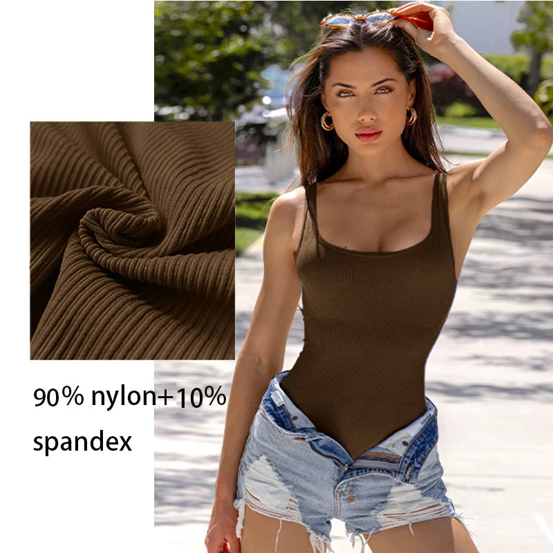 GUUDIA Ribbed Tummy Control Jumpsuit – Daily Shaper Bodysuit with Open Crotch