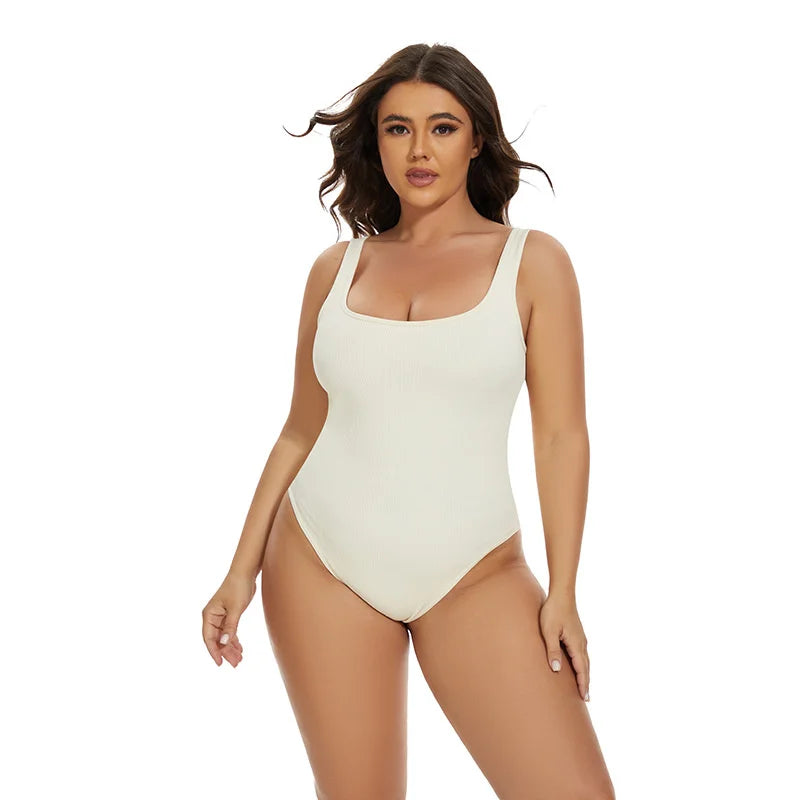 GUUDIA Ribbed Tummy Control Jumpsuit – Daily Shaper Bodysuit with Open Crotch