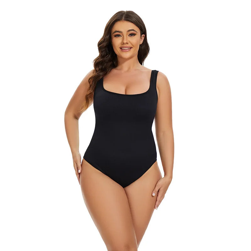GUUDIA Ribbed Tummy Control Jumpsuit – Daily Shaper Bodysuit with Open Crotch