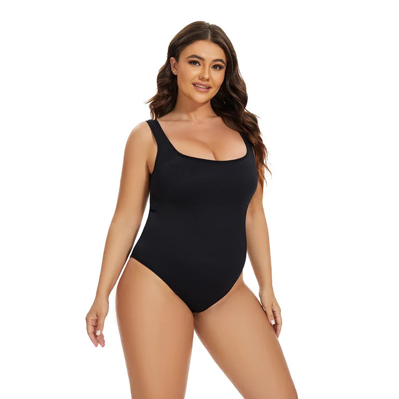 GUUDIA Ribbed Tummy Control Jumpsuit – Daily Shaper Bodysuit with Open Crotch