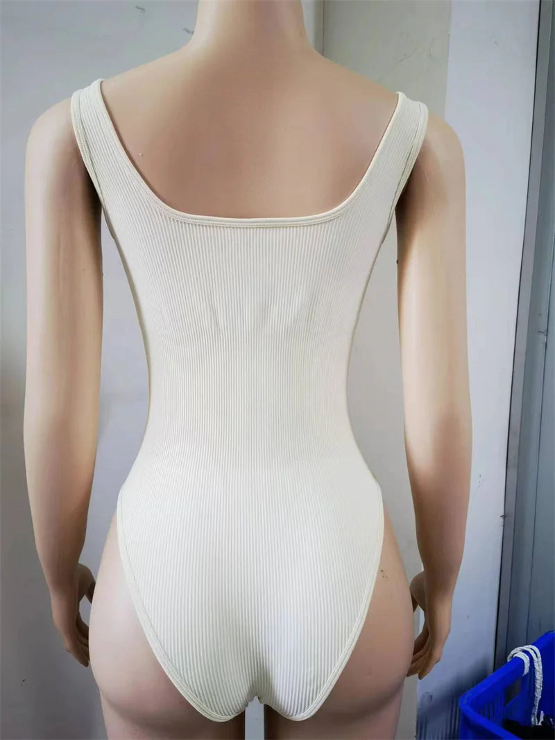 GUUDIA Ribbed Tummy Control Jumpsuit – Daily Shaper Bodysuit with Open Crotch