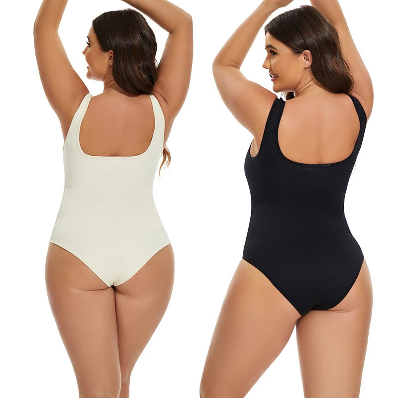 GUUDIA Ribbed Tummy Control Jumpsuit – Daily Shaper Bodysuit with Open Crotch