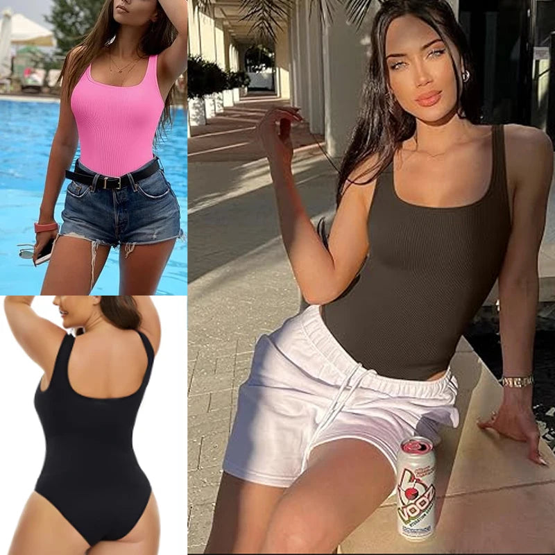 GUUDIA Ribbed Tummy Control Jumpsuit – Daily Shaper Bodysuit with Open Crotch