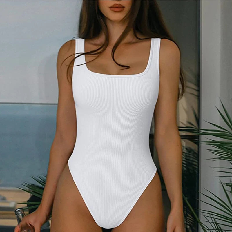GUUDIA Ribbed Tummy Control Jumpsuit – Daily Shaper Bodysuit with Open Crotch