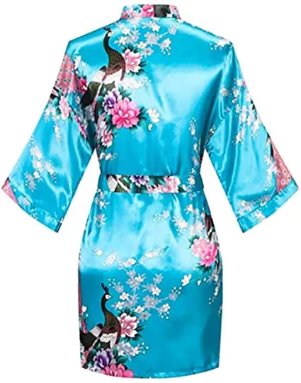 Satin Silk Bridesmaid Robe – Elegant Crane Print Kimono