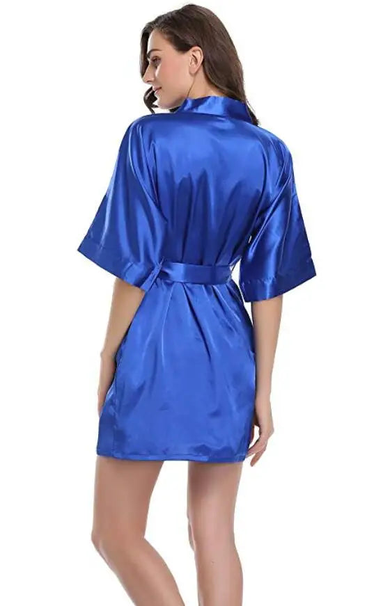 Plain Satin Kimono Bathrobe – Elegant Short Robe for Weddings and Loungewear