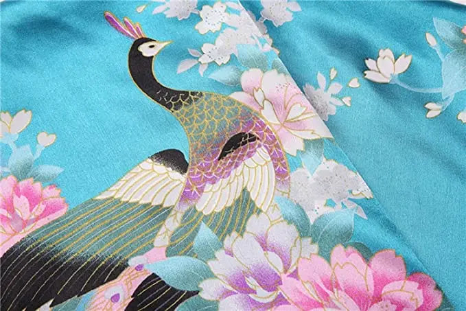 Satin Silk Bridesmaid Robe – Elegant Crane Print Kimono