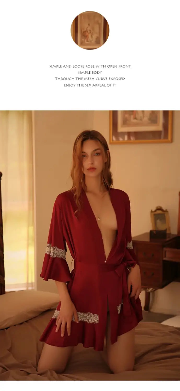 MECHCITIZ Satin Robe – Elegant Lace Nightwear for Women
