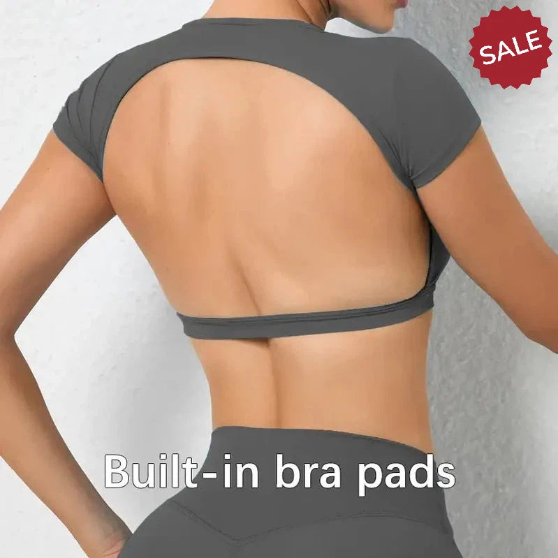 Hearuisavy Sports Shirts – Breathable Backless Workout Crop Tops