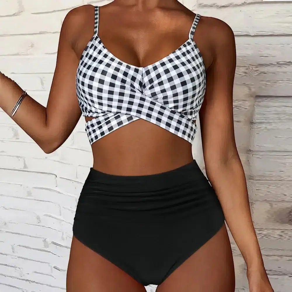 High Waist Plaid Bikini Set