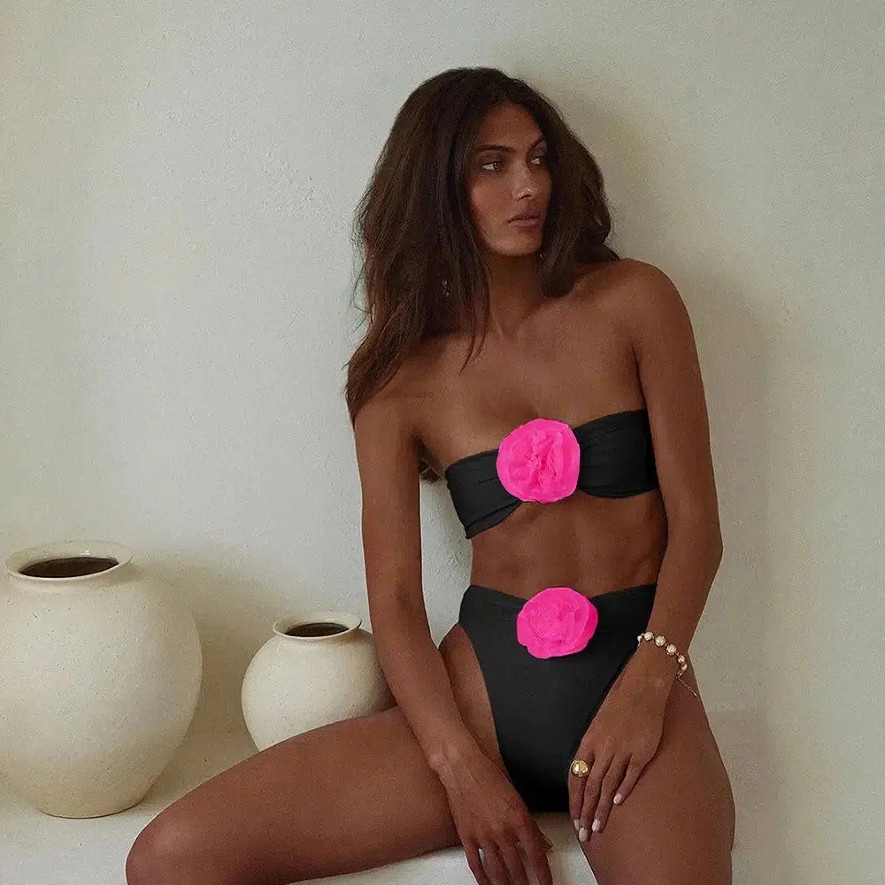 High Waist Solid Bandage Bikini Set