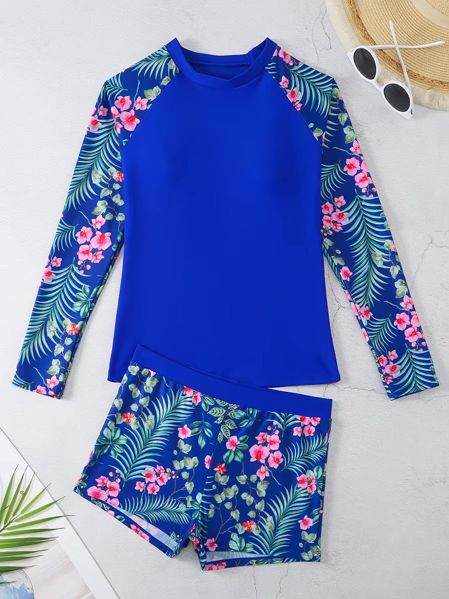 Long Sleeve Surfing Swimsuit – Women’s Two-Piece Print Swimwear