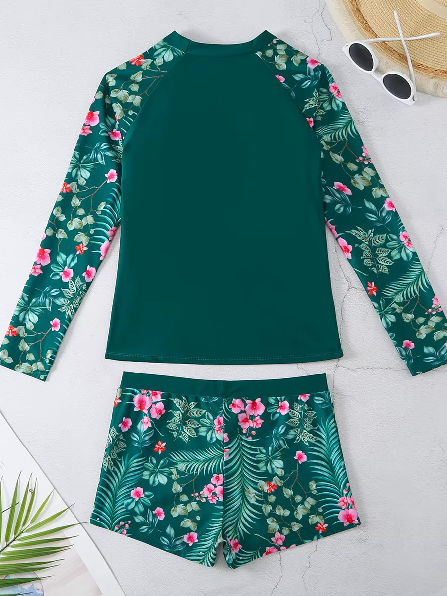 Long Sleeve Surfing Swimsuit – Women’s Two-Piece Print Swimwear
