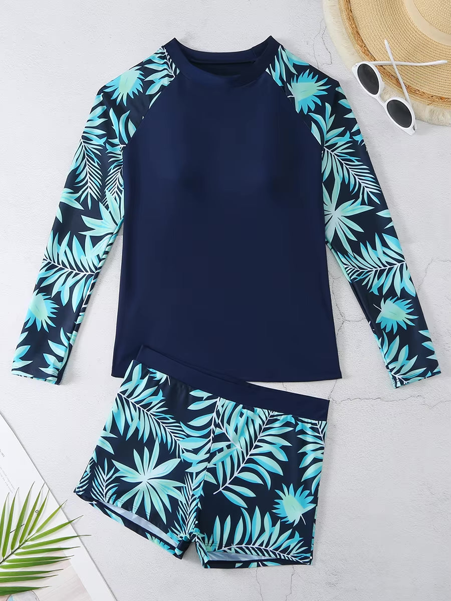 Long Sleeve Surfing Swimsuit – Women’s Two-Piece Print Swimwear