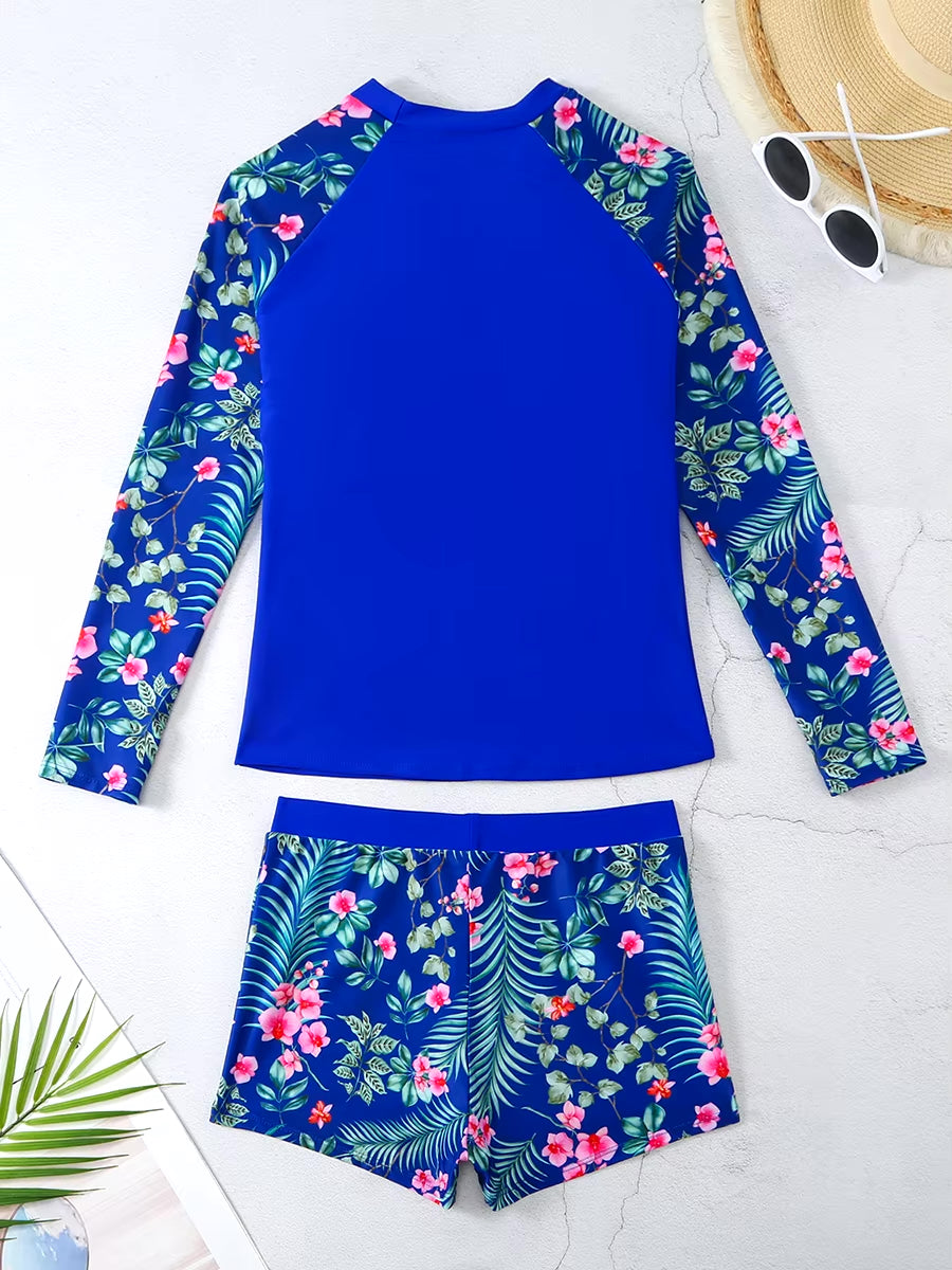 Long Sleeve Surfing Swimsuit – Women’s Two-Piece Print Swimwear