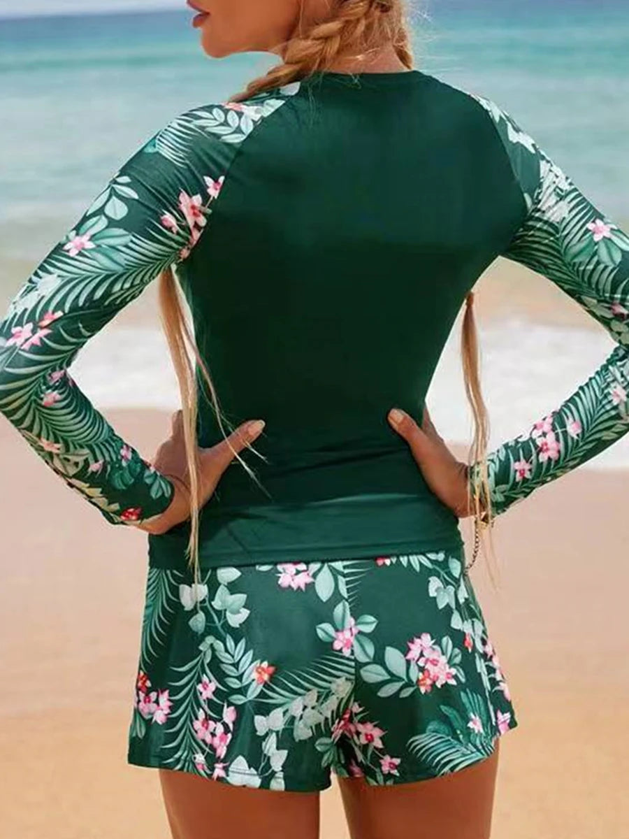 Long Sleeve Surfing Swimsuit – Women’s Two-Piece Print Swimwear