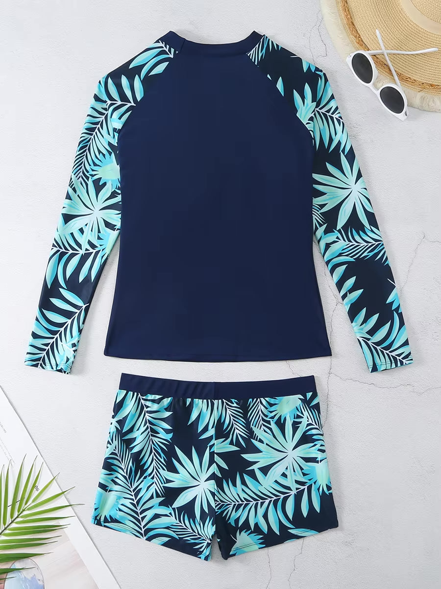 Long Sleeve Surfing Swimsuit – Women’s Two-Piece Print Swimwear