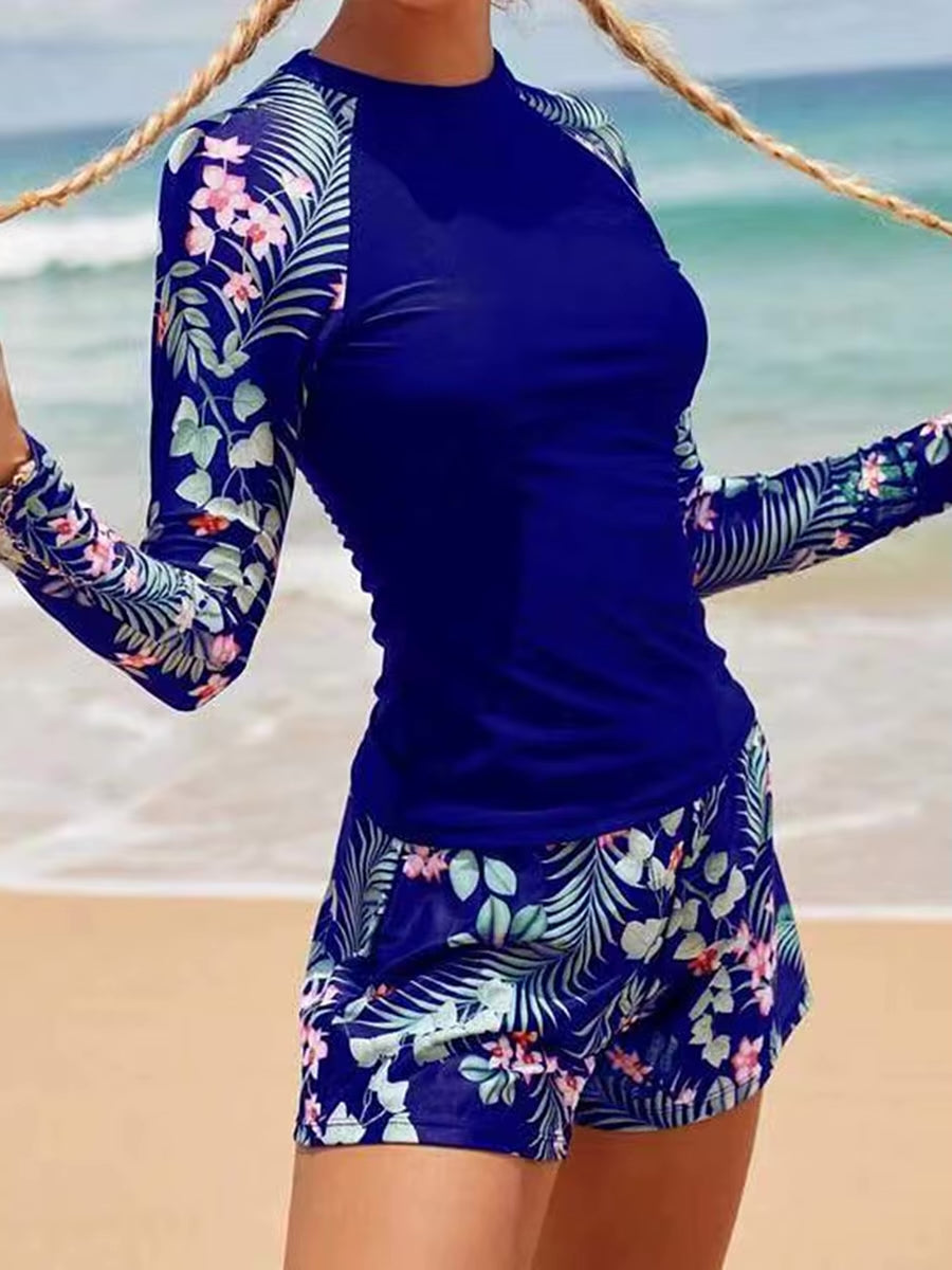 Long Sleeve Surfing Swimsuit – Women’s Two-Piece Print Swimwear
