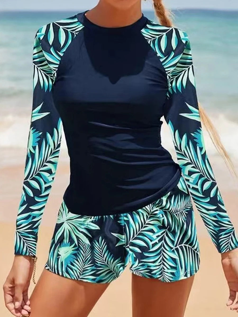 Long Sleeve Surfing Swimsuit – Women’s Two-Piece Print Swimwear