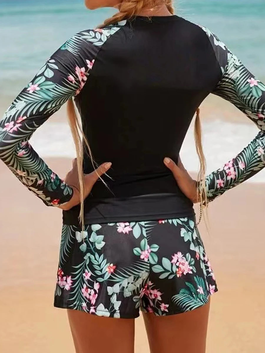 Long Sleeve Surfing Swimsuit – Women’s Two-Piece Print Swimwear