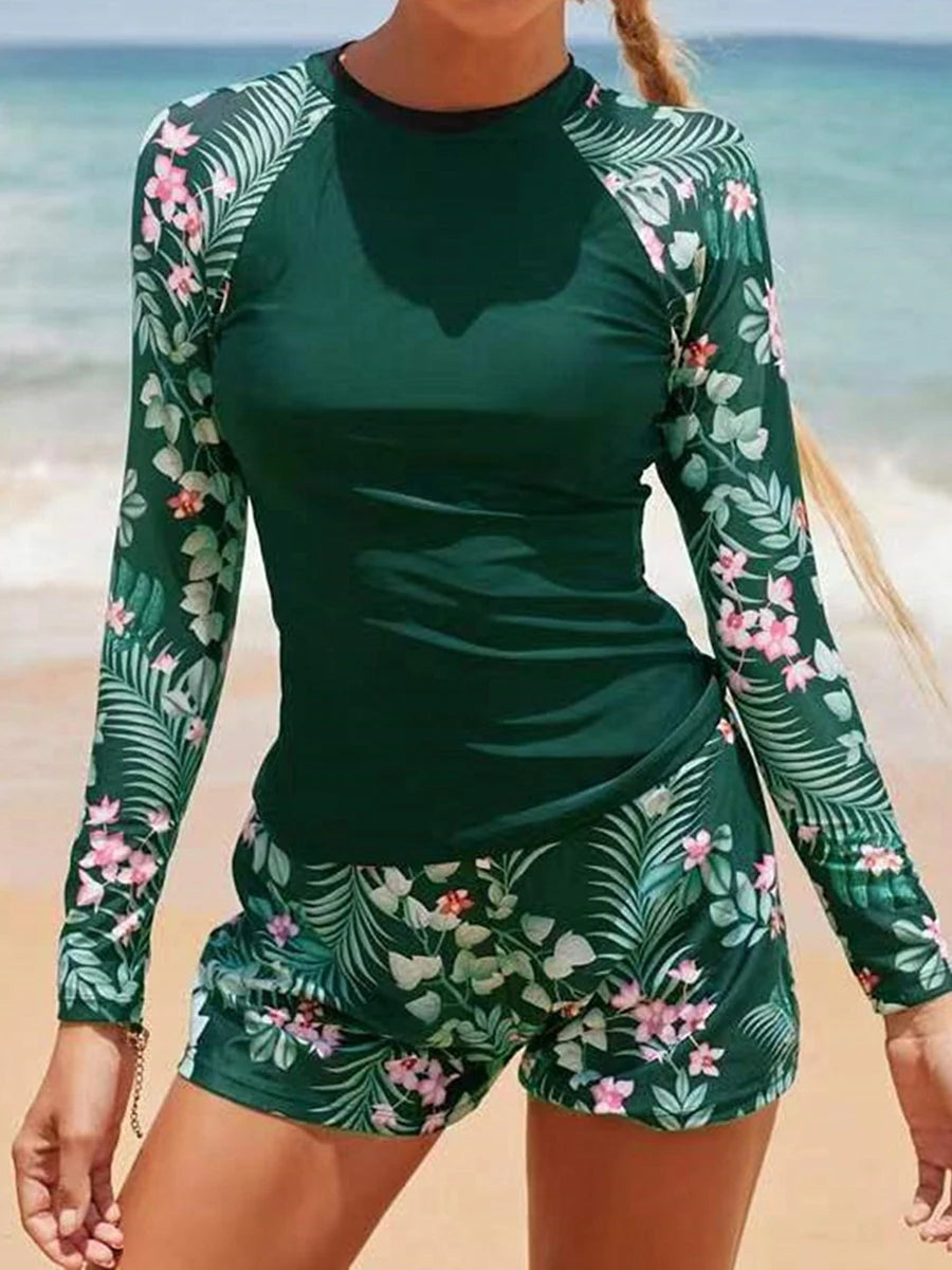 Long Sleeve Surfing Swimsuit – Women’s Two-Piece Print Swimwear