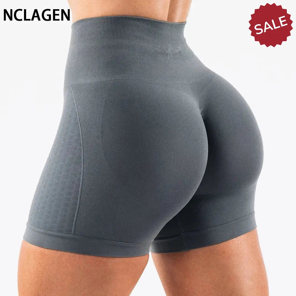 NCLAGEN Women’s Seamless Gym Yoga Shorts – High Waist Butt Scrunch Leggings