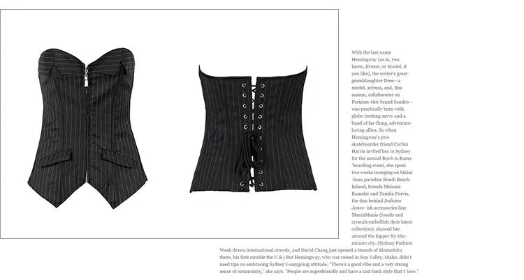 Office Style Women Basques Bustier Stripes Overbust Corsets Top With Skirt Lace Up Boned Corset Dress Plus Size 801