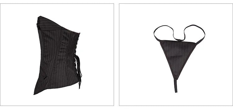 Office Style Women Basques Bustier Stripes Overbust Corsets Top With Skirt Lace Up Boned Corset Dress Plus Size 801