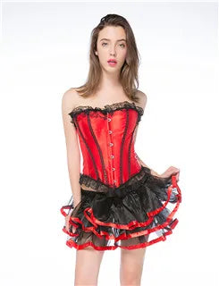 Office Style Women Basques Bustier Stripes Overbust Corsets Top With Skirt Lace Up Boned Corset Dress Plus Size 801