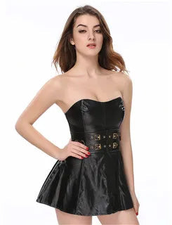 Office Style Women Basques Bustier Stripes Overbust Corsets Top With Skirt Lace Up Boned Corset Dress Plus Size 801