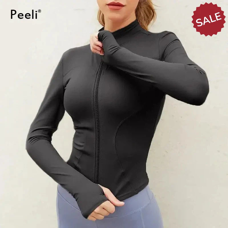Peeli Long Sleeve Sports Jacket – Women’s Zip Fitness Yoga Shirt