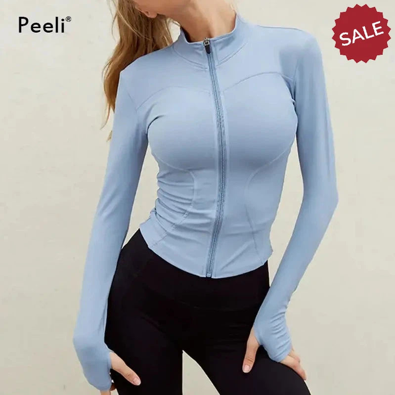 Peeli Long Sleeve Sports Jacket – Women’s Zip Fitness Yoga Shirt