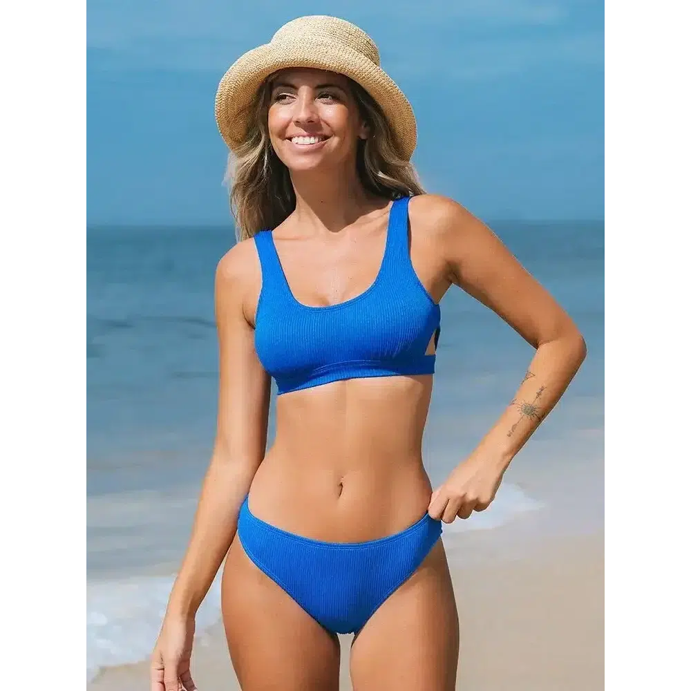 Plain Hollow out Padded Two Pieces Swimwear