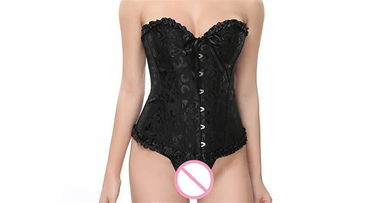 Plus Size Body Shapewear Costumes Women lingerie Sexy Pleated Trim Corset Lace Up Corsets And Bustiers With G String 810#